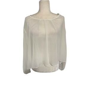 bb dakota womens solid white sheer long sleeve oversized top xs small